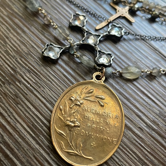 Sold💎cross chain layered necklace labradorite gold silver gunmetal coin pendent - Picture 13 of 15